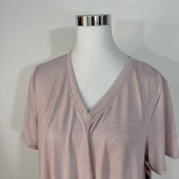 Calvin Klein Top Womens XL Pink V Neck Ruched Front Short Sleeve Knit Stretch NW - Picture 3 of 14